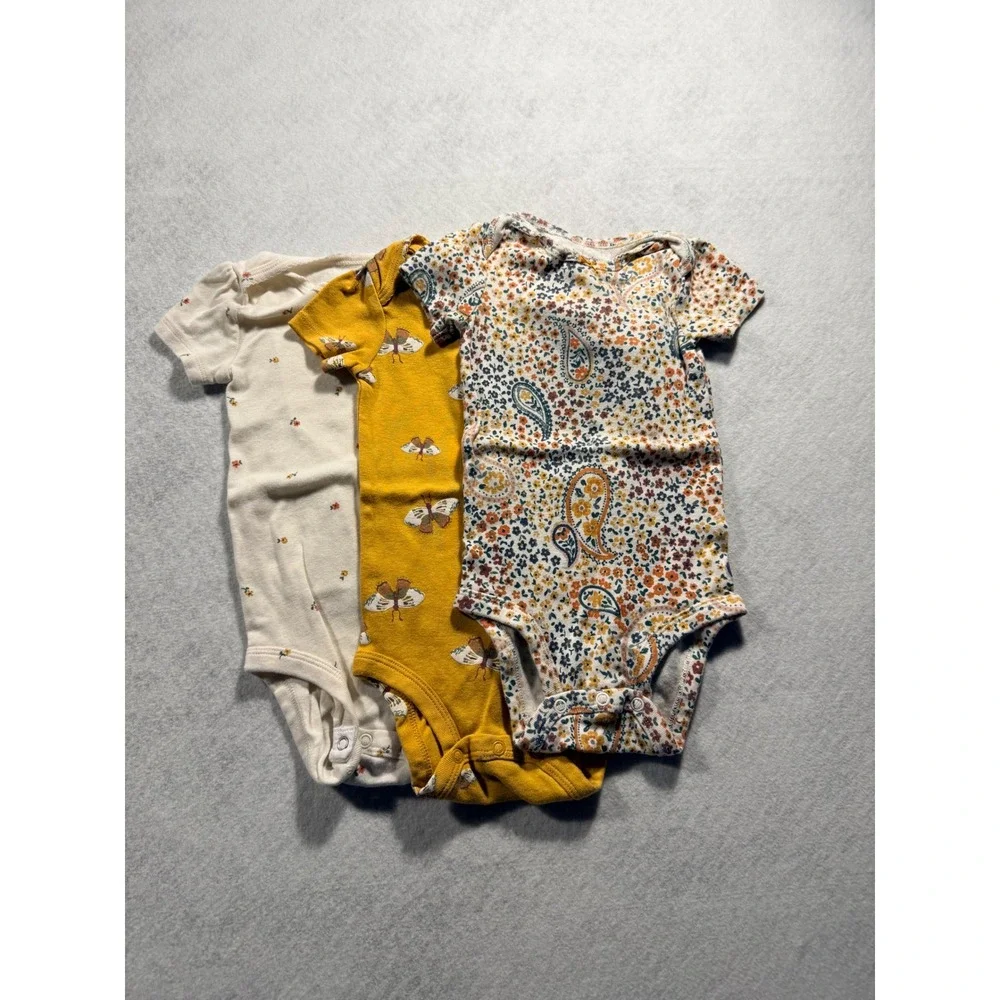 Carters Baby Girls 12M Short Sleeve Bodysuit Lot 3 Floral Butterfly Paisley